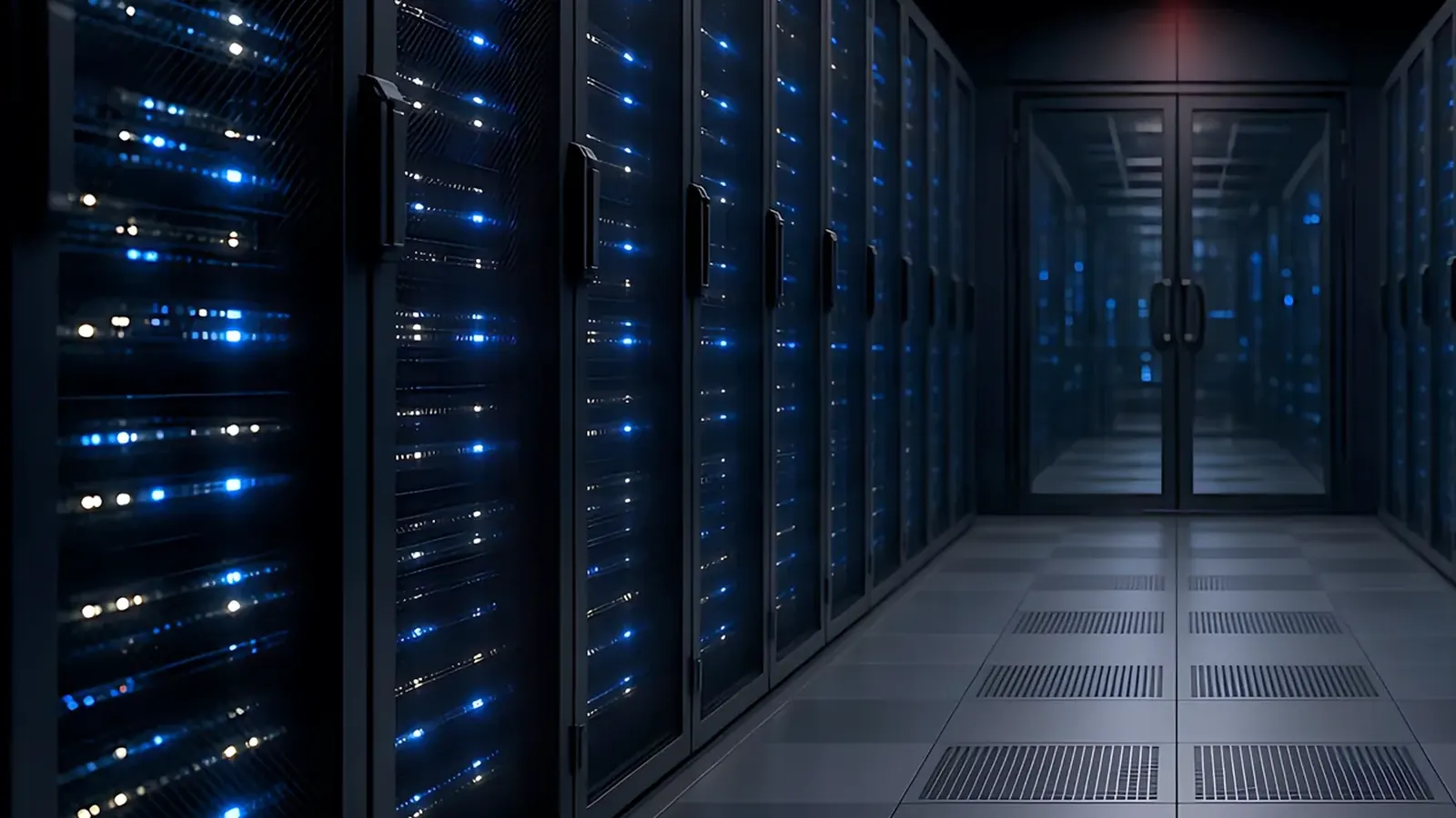 Row of server racks along a cold aisle