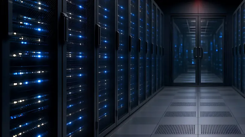 Row of server racks along a cold aisle