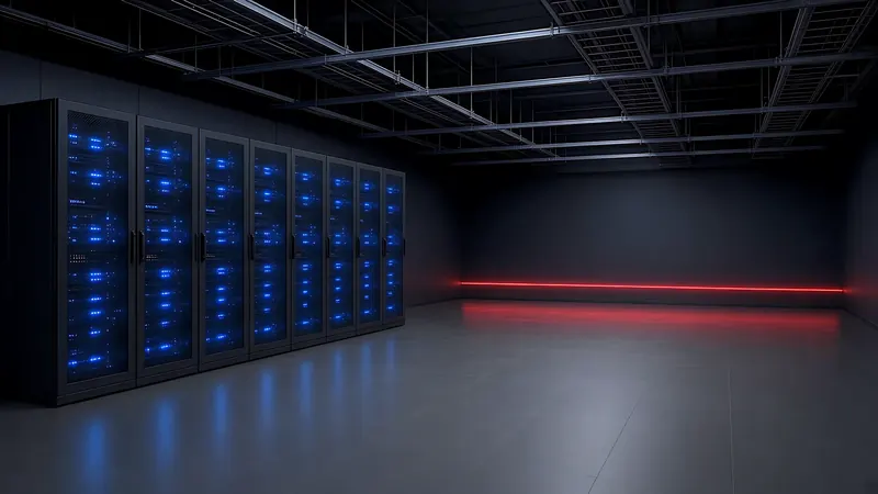 Rows of server racks in a data hall