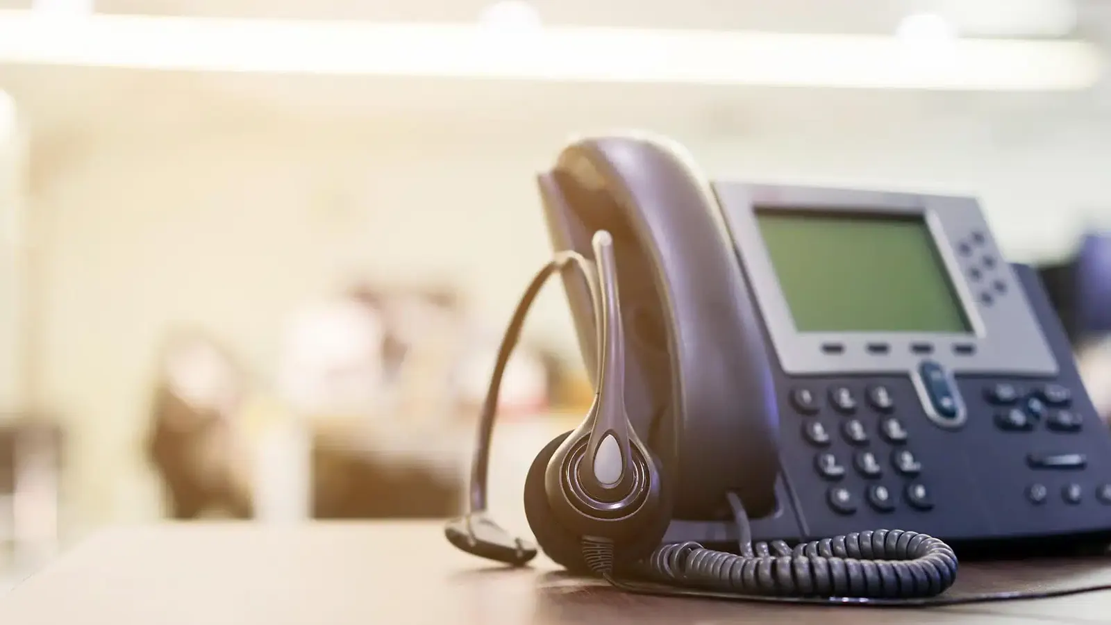 Desk phone on an office desk