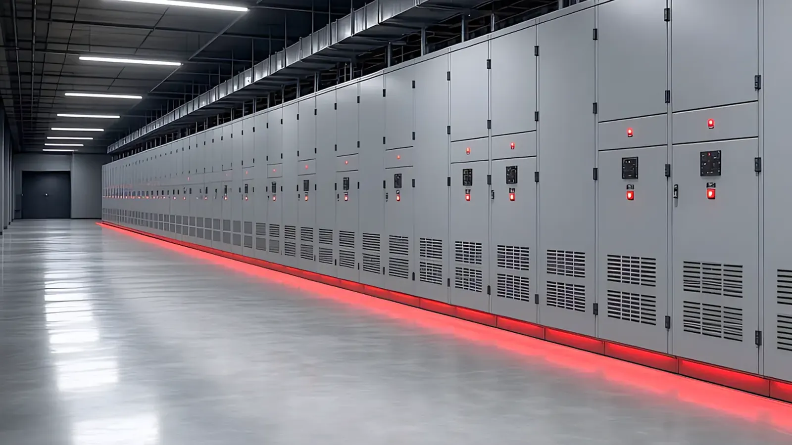 Row of electrical switchgear cabinets