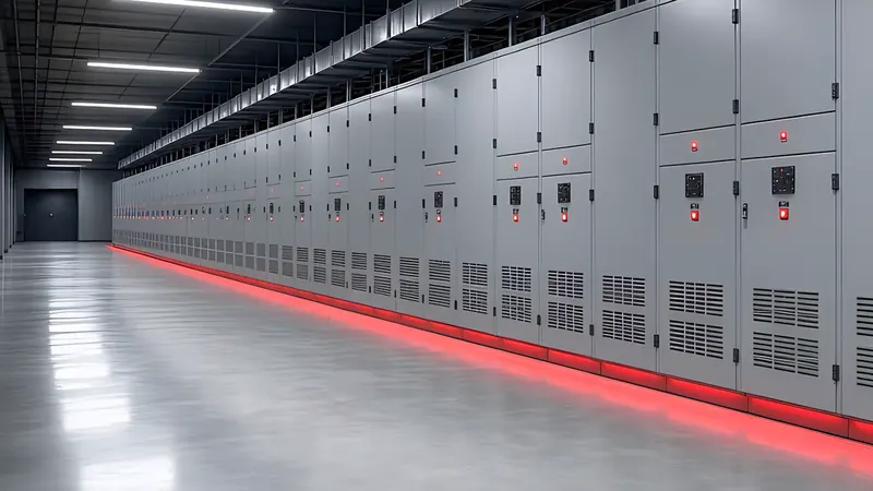 Row of electrical switchgear cabinets