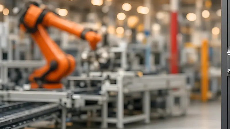 Robotic arm on a factory floor