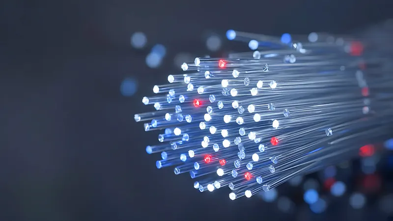 Bundle of glowing fiber optic strands