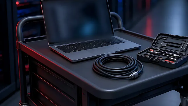 Laptop and console cable on a crash cart