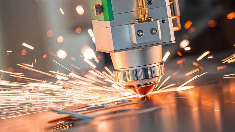 Laser cutting head over sheet metal