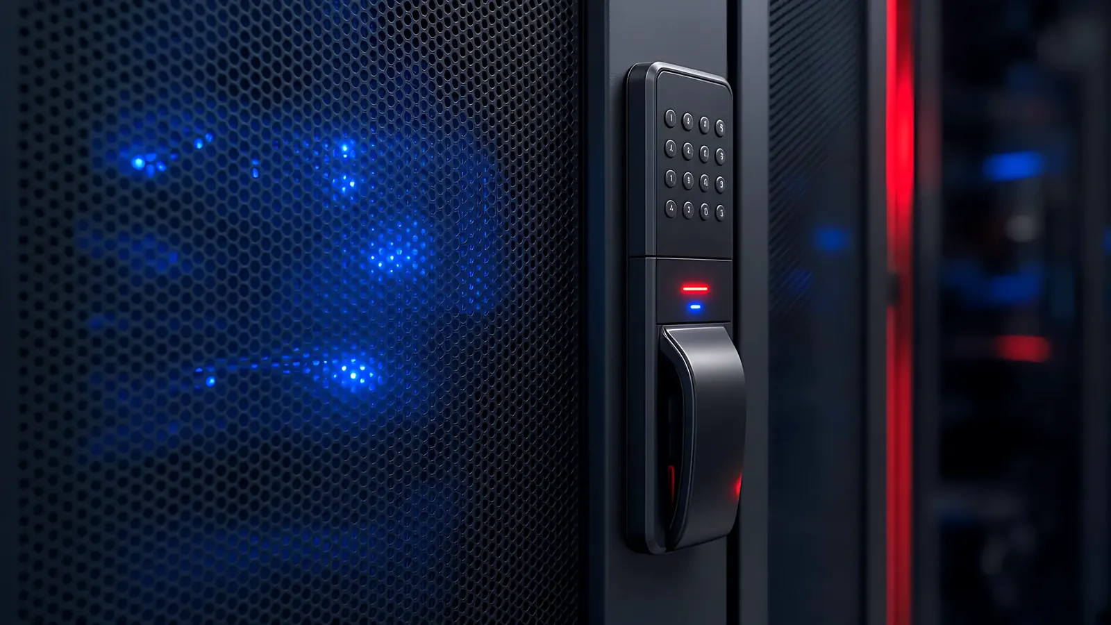 Locked server rack door with an electronic lock