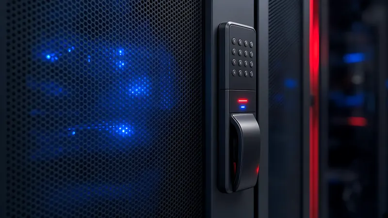 Locked server rack door with an electronic lock