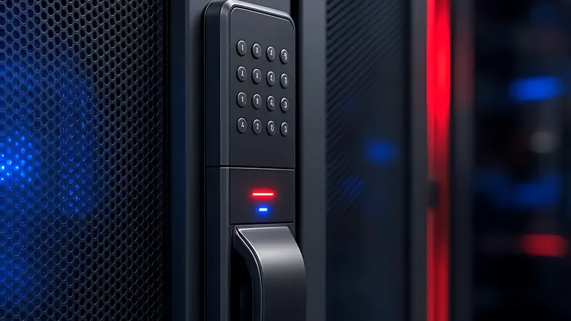 Electronic keypad lock on a server rack door