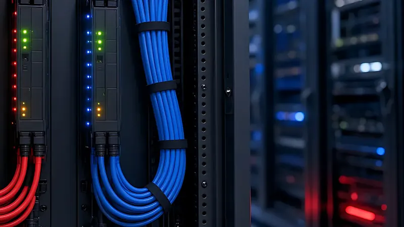 Redundant power feeds at the rear of a server rack