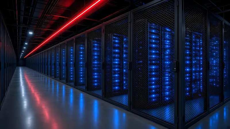 Aisle of locked colocation cages