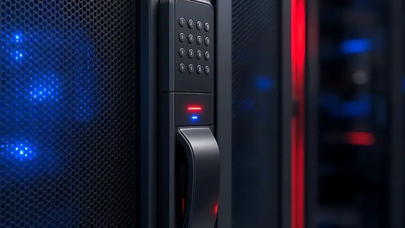 Keypad lock on a server cabinet door