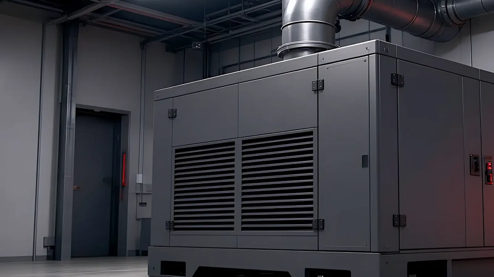 Standby generator in a concrete equipment room