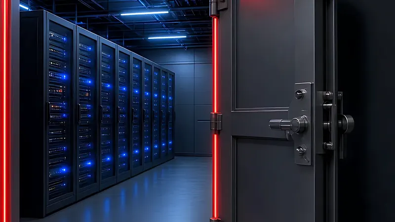 Heavy door frame of a private server suite