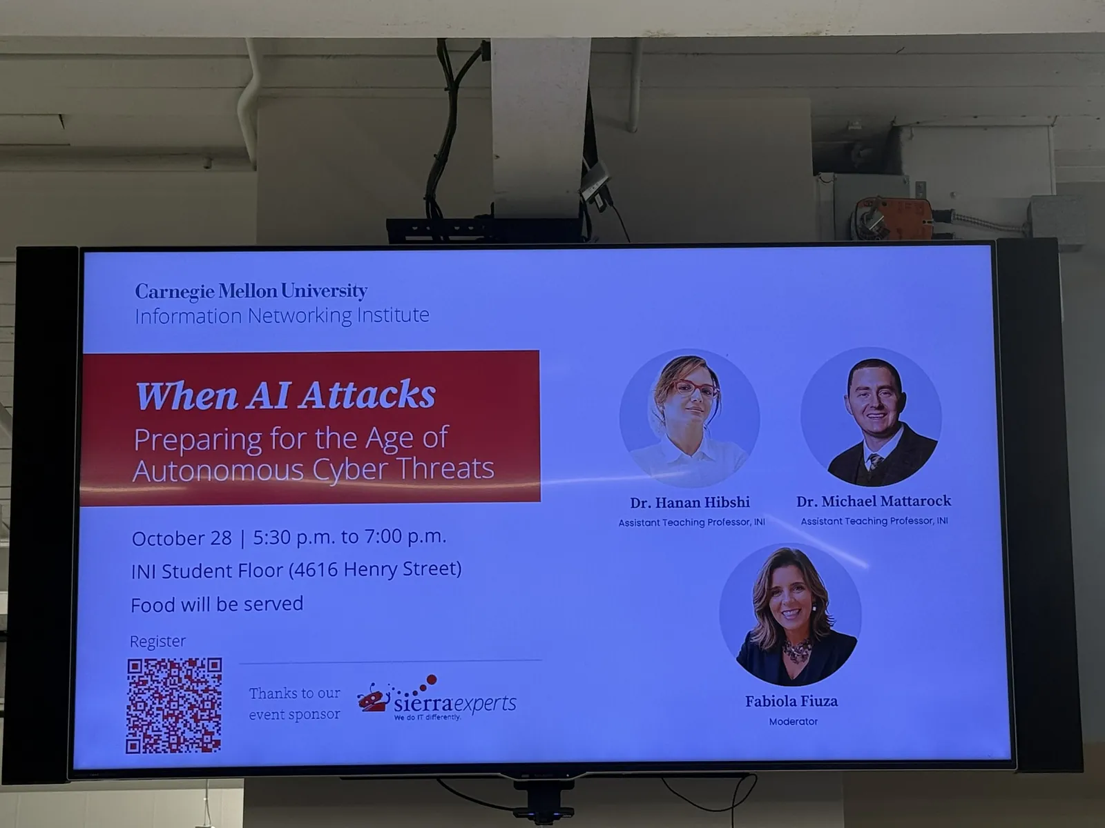 Event screen showing the When AI Attacks: Preparing for the Age of Autonomous Cyber Threats title slide