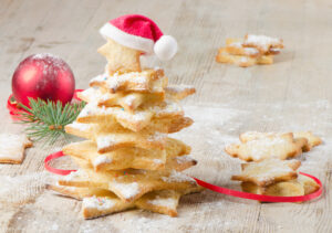 Christmas tree made of cookies on a wooden table