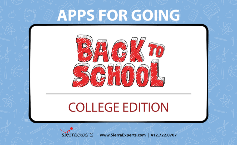 A front cover of a light blue notebook that says apps for going back to school - college edition