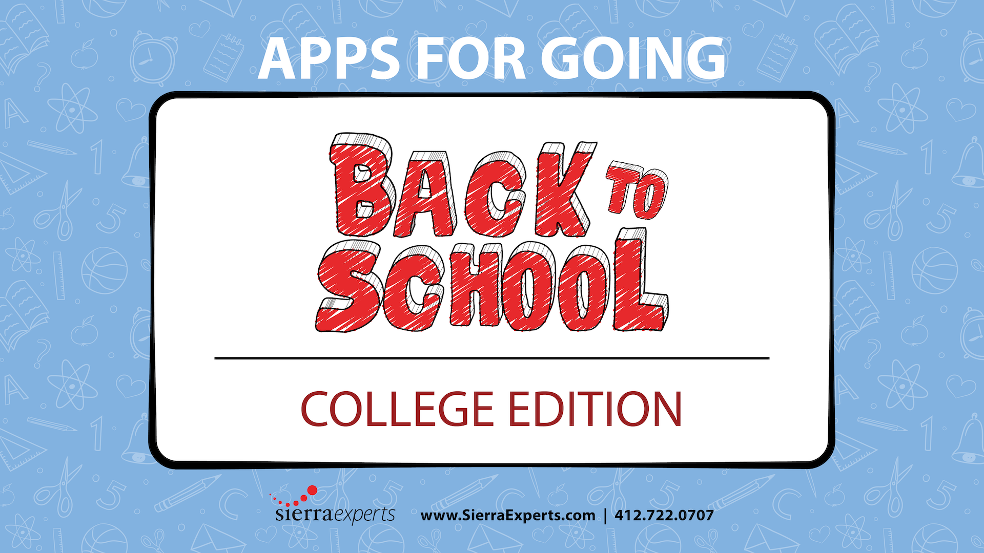 A front cover of a light blue notebook that says apps for going back to school - college edition
