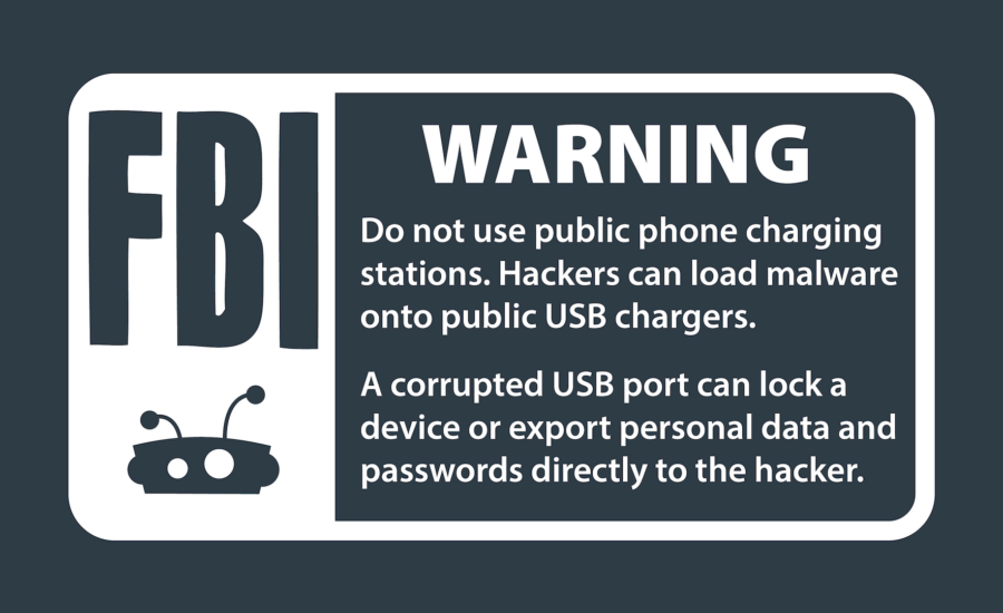FBI warning graphic used to warn the public about using public phone charging stations