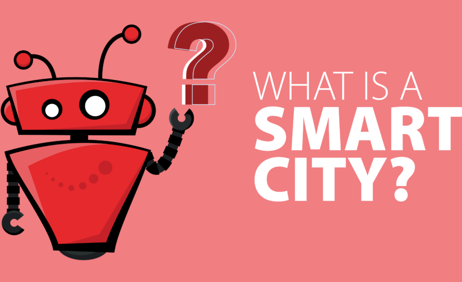 xBert robot holding a question mark and asking what is a smart city