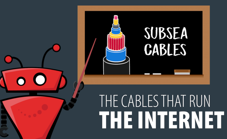 xBert robot at a chalk board with a diagram of a subsea cable