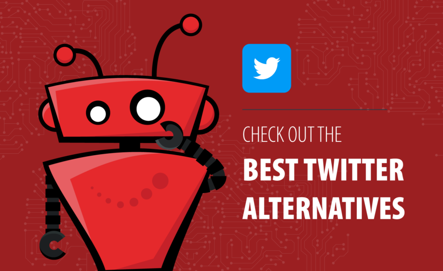 xBert robot with the Twitter logo. Check out the best Twitter alternatives