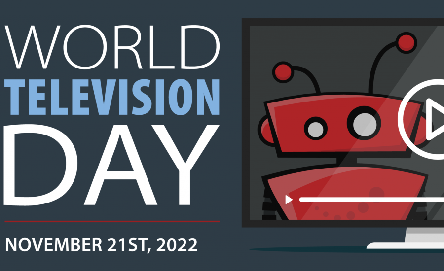 xBert robot inside a flat screen TV for World TV Day